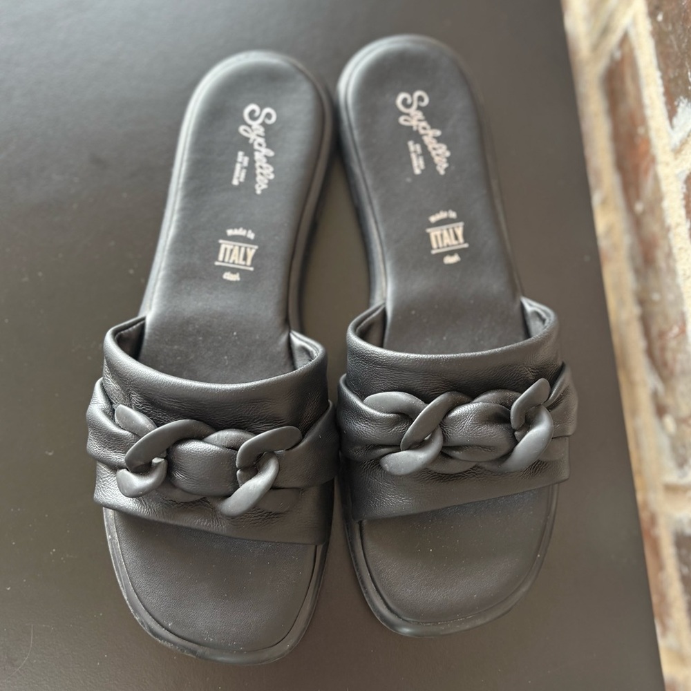 Seychelles Tulum Black Chain Leather Slide Sandals Shoes Size 9.5 - Picture 8 of 13